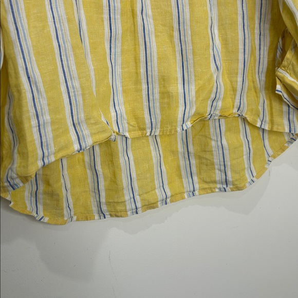 J. JILL Love Linen Yellow Striped Collared Popover Top Size Medium - Picture 12 of 16